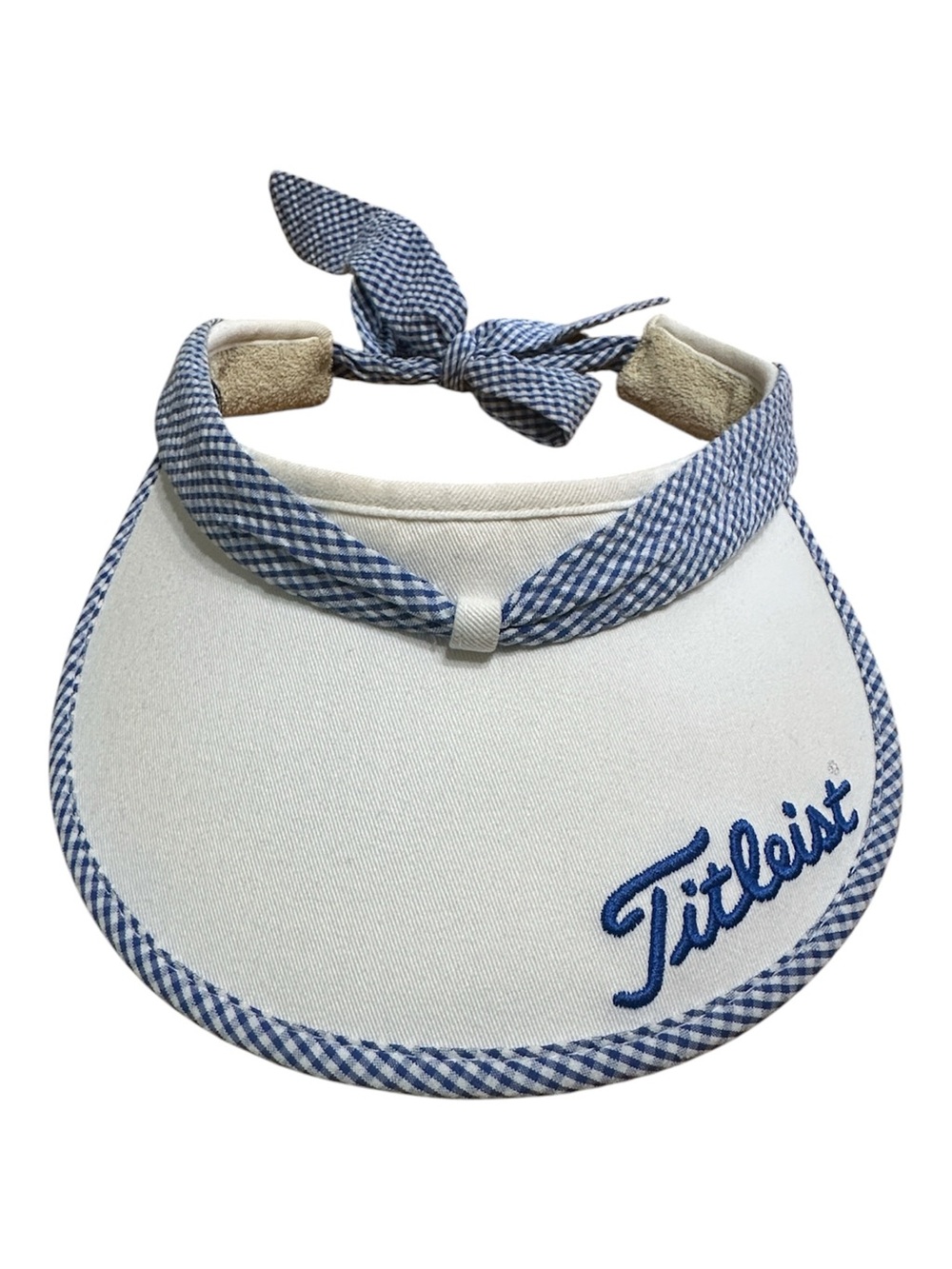 Titleist Womens Golf Visor White Blue Gingham Plaid Embroidered Logo Adjustable